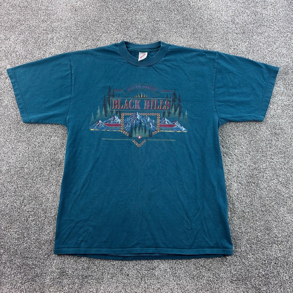 Vintage Black Hills South Dakota Shirt Mens XL Teal Cotton USA Made Mountains